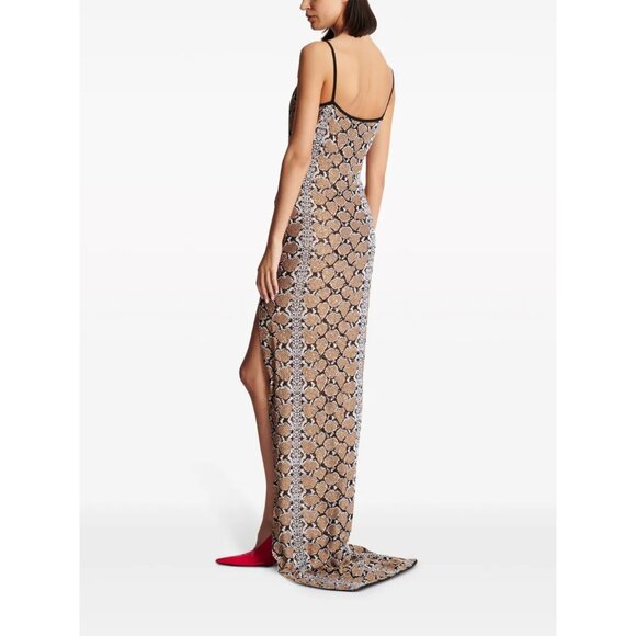 NWT $2,970 Balmain Python Jacquard Glittered Maxi Dress Brown Size US 6 - Picture 4 of 9